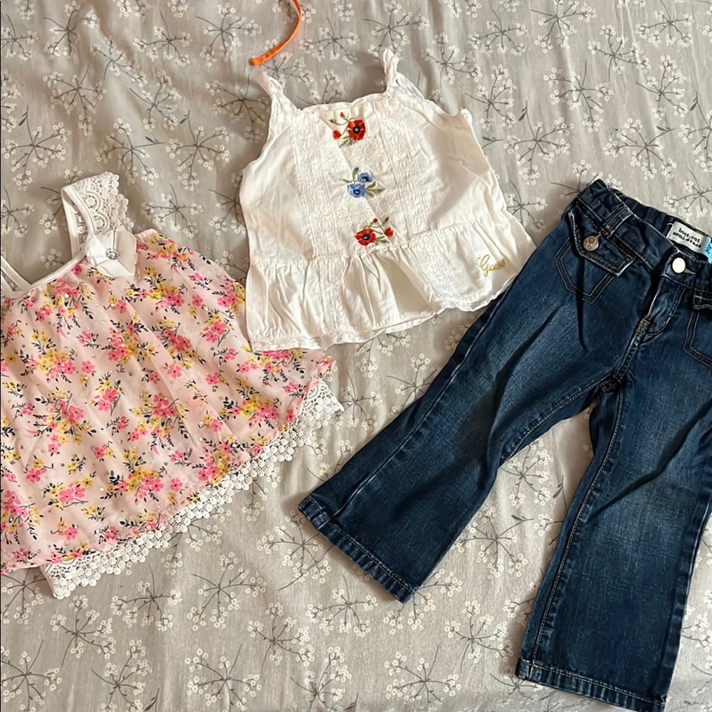 Floral Pink Top and White Top with Denim Jeans Set